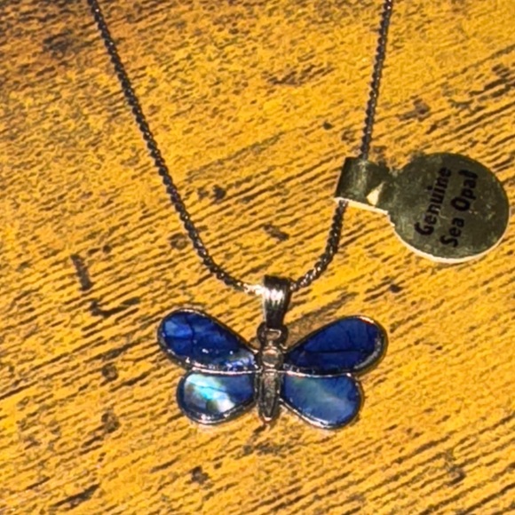 Genuine sea opal Butterfly Pendant Necklace - Picture 10 of 11